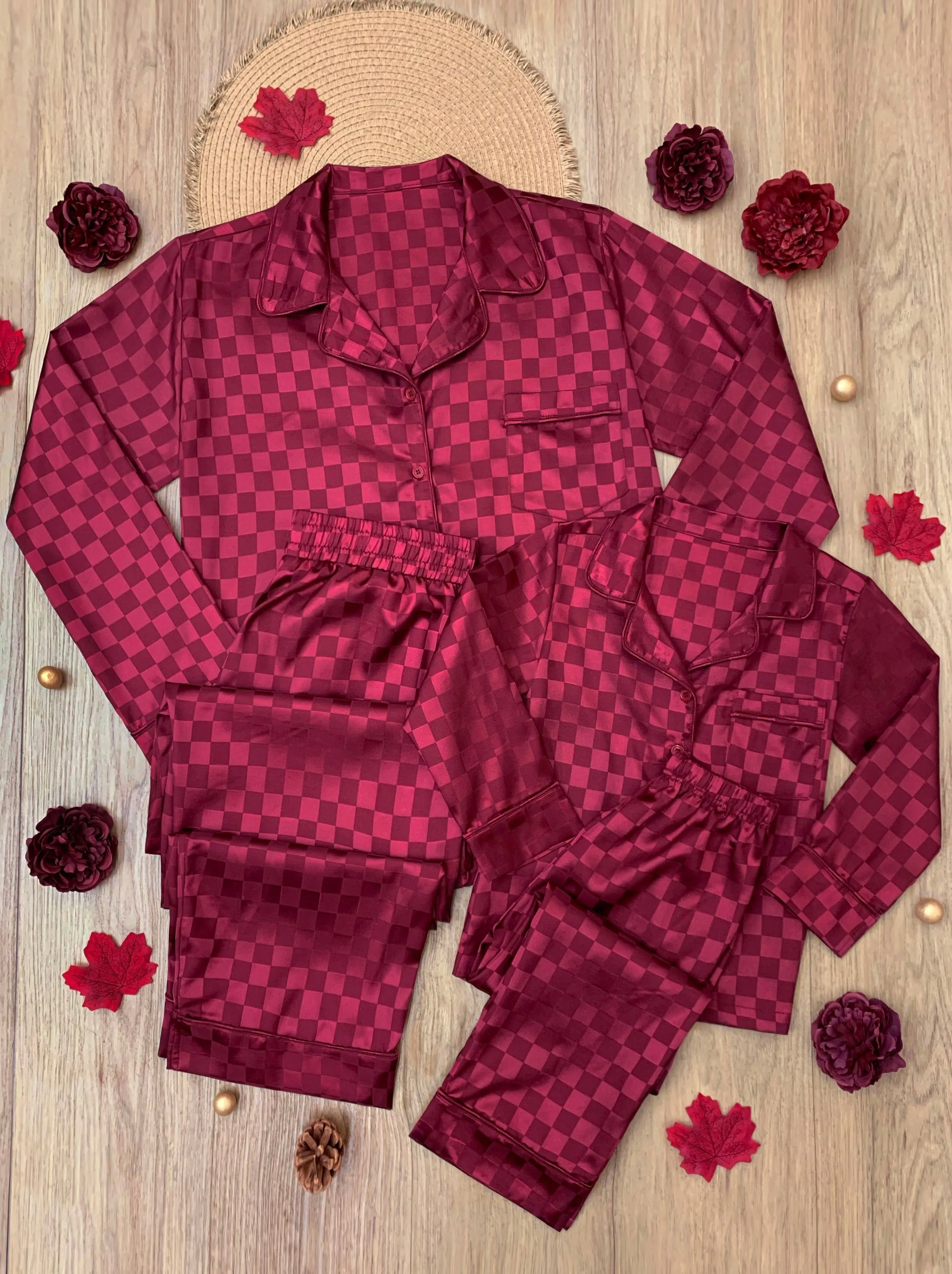 Mommy and Me Checkered Silky Pajamas