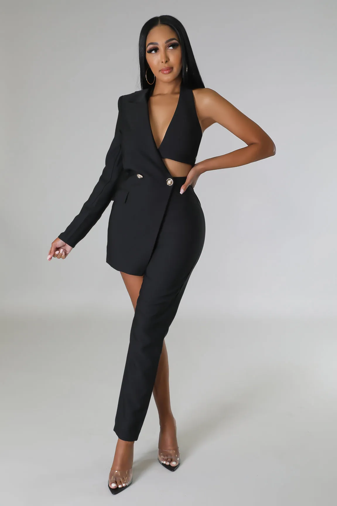 ONE SHOULDER WITH TRIANGLE TOP JUMPSUIT (BLACK)