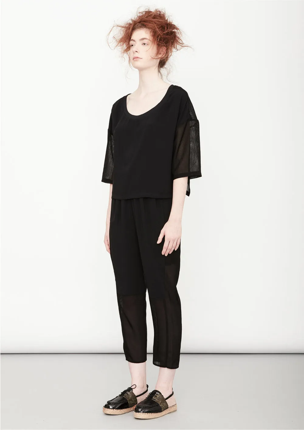 PANTS LOOSE ELASTIC BLACK PLAIN/MESH