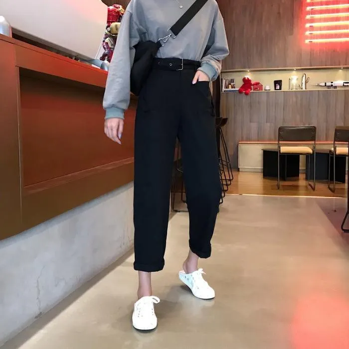 Pastel Aesthetic High Waist Cute Pockets Casual Pants