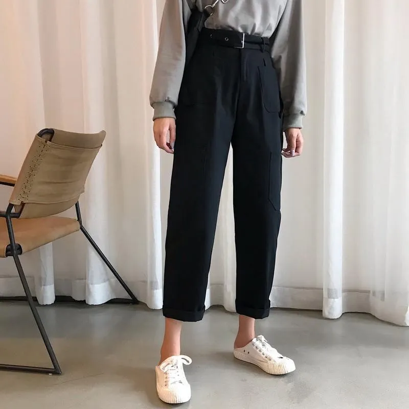 Pastel Aesthetic High Waist Cute Pockets Casual Pants
