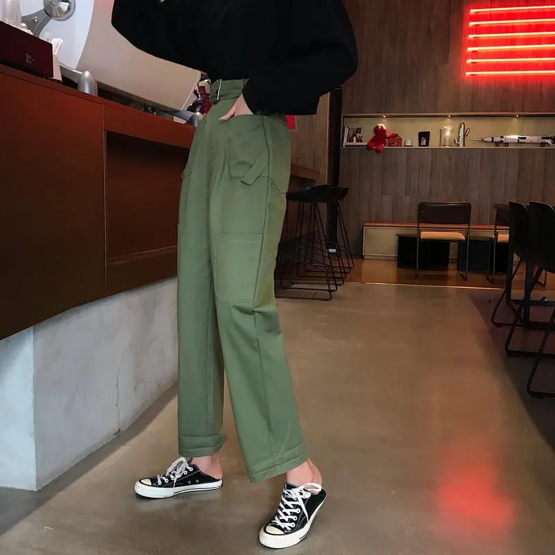Pastel Aesthetic High Waist Cute Pockets Casual Pants
