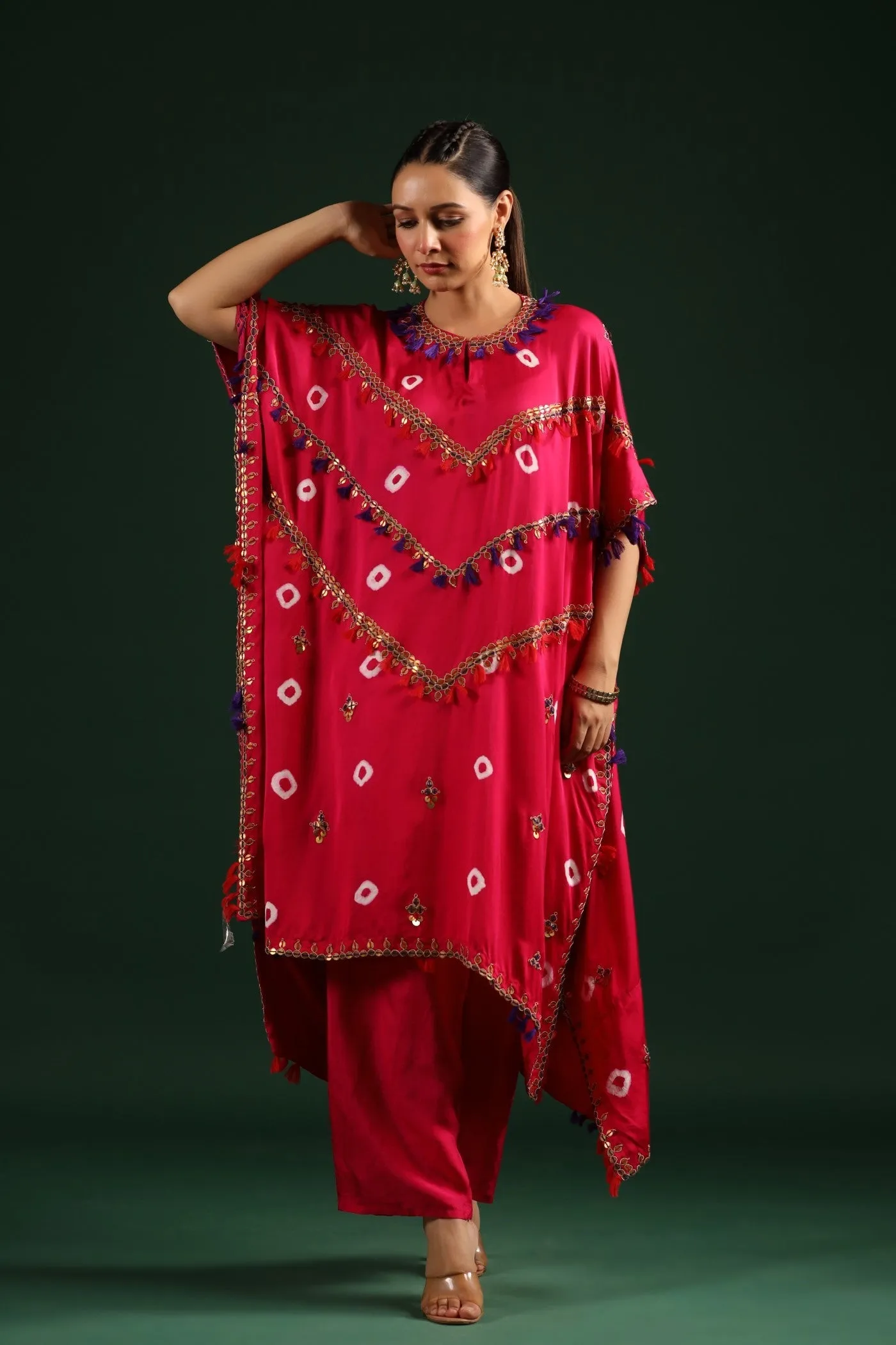 Rani Pink Embellished Kaftan Set