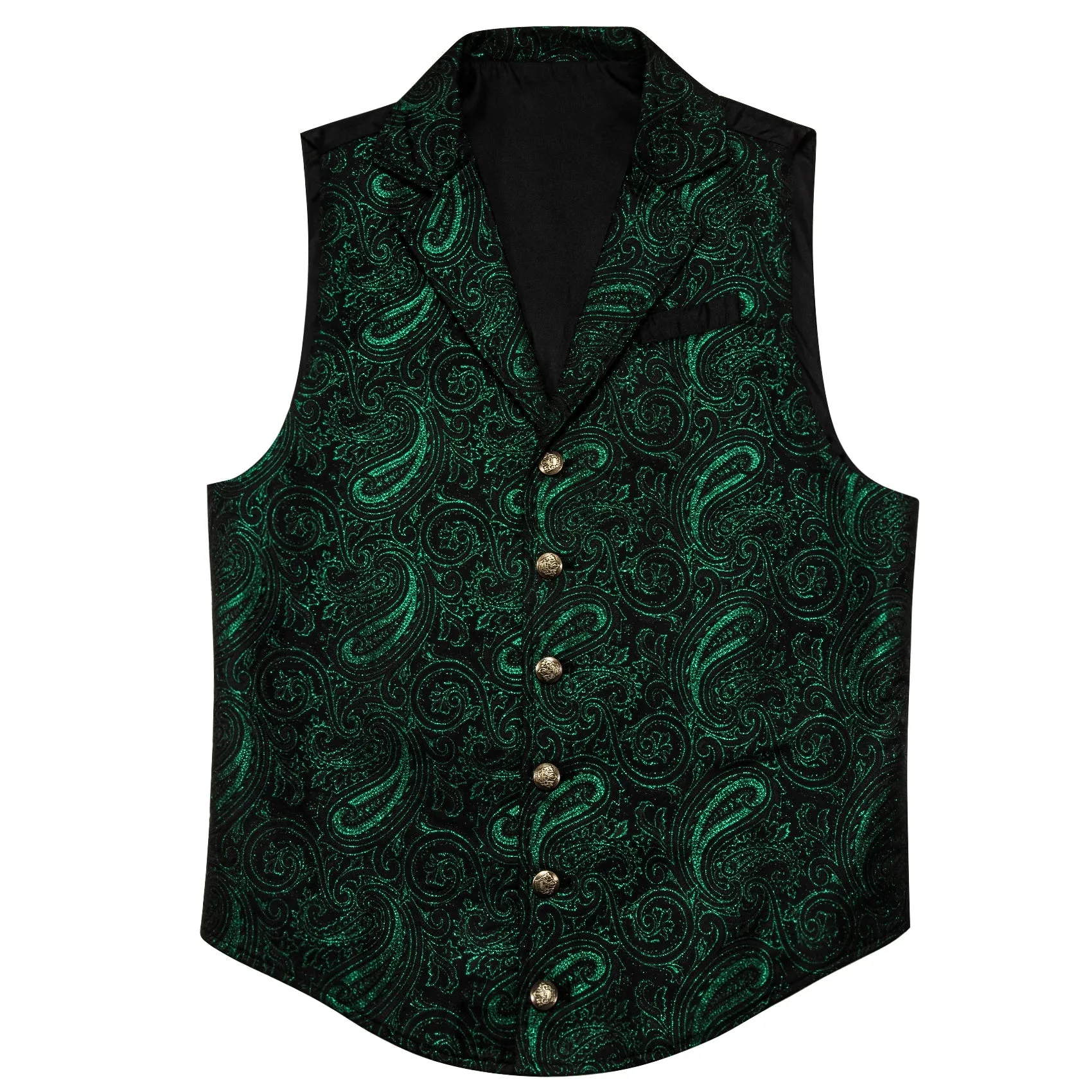 Ties2you Men's Vest Black Green Paisley Jacquard Notched Collar Slim Victorian Suit Vest