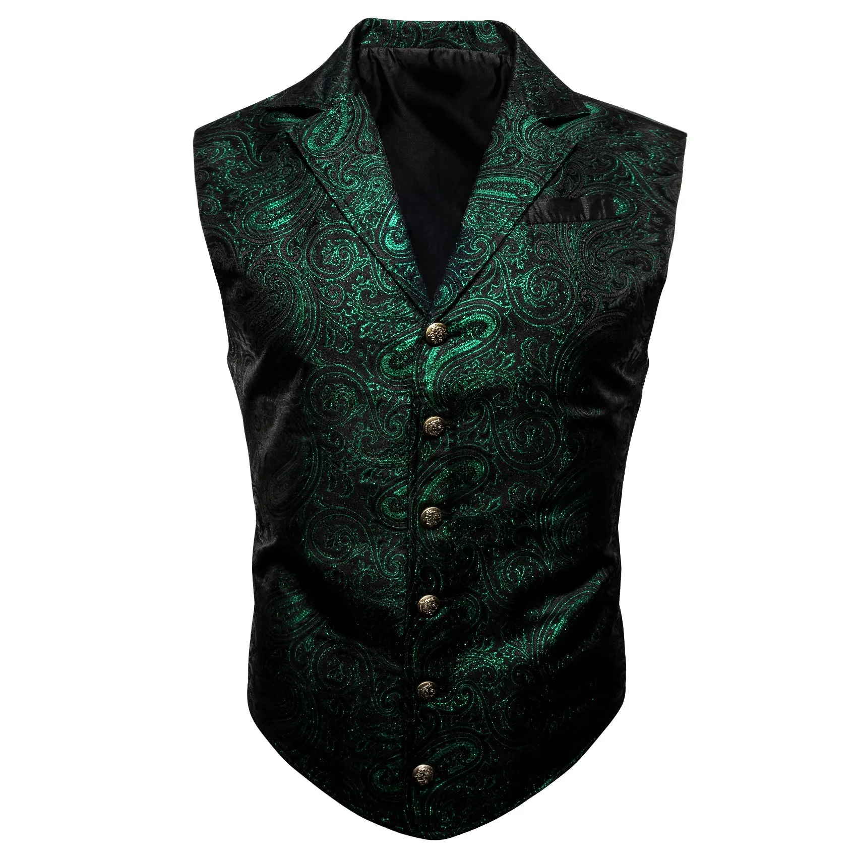 Ties2you Men's Vest Black Green Paisley Jacquard Notched Collar Slim Victorian Suit Vest
