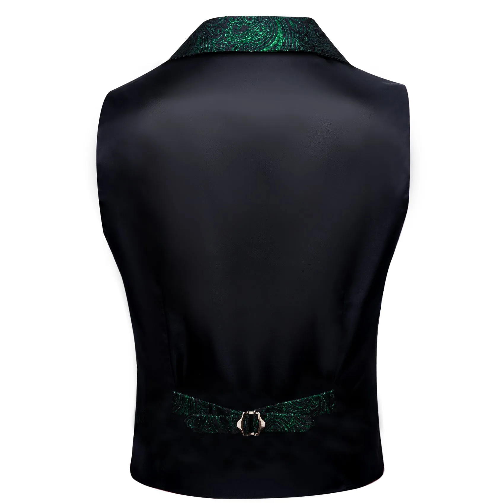 Ties2you Men's Vest Black Green Paisley Jacquard Notched Collar Slim Victorian Suit Vest