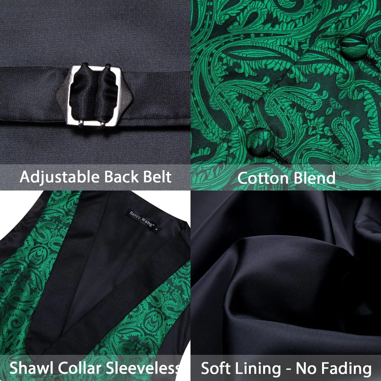 Ties2you Men's Vest Forest Green Paisley Shawl Collar Silk Vest Tie Set