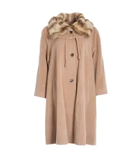 Vintage angora lambswool long camel coat with fur collar ABC1025