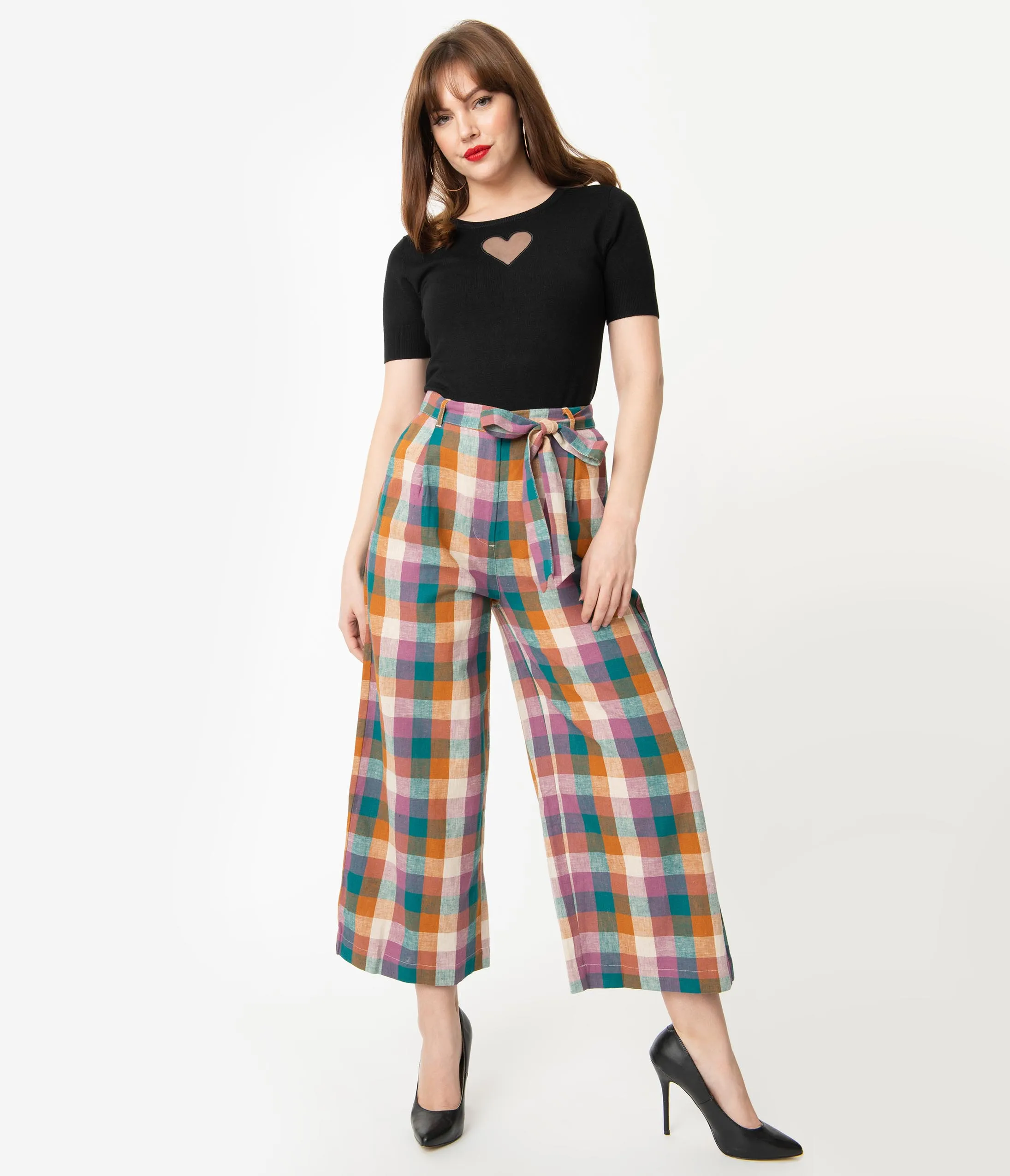 Vintage Style Teal & Violet Plaid Iris Pants