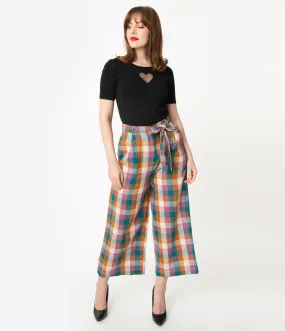 Vintage Style Teal & Violet Plaid Iris Pants