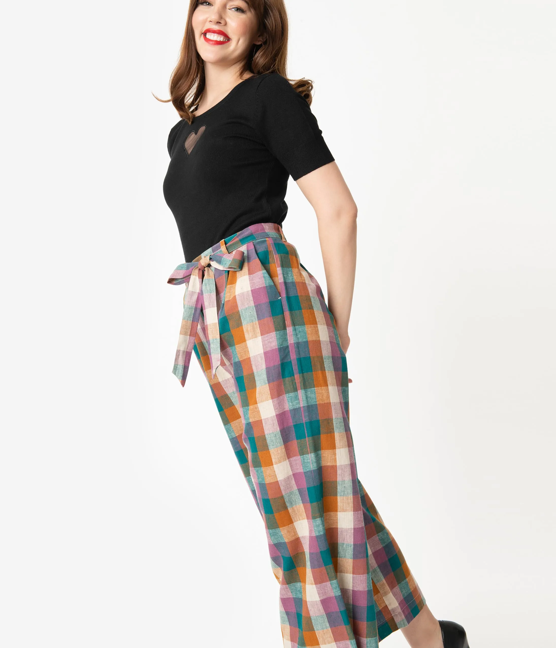 Vintage Style Teal & Violet Plaid Iris Pants