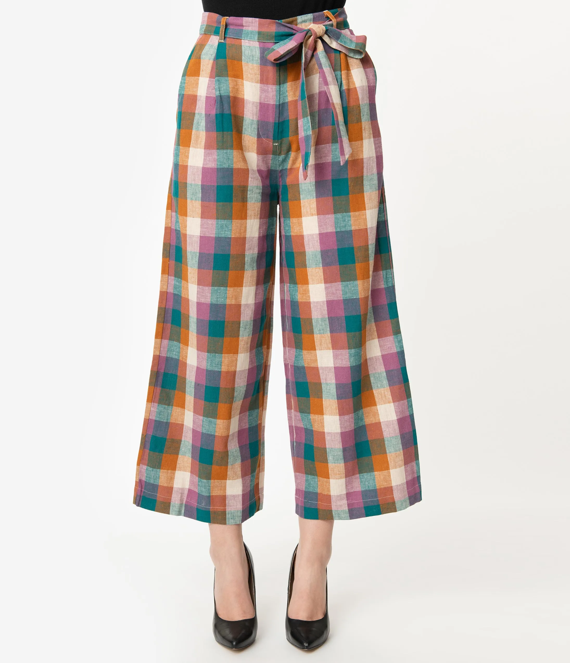 Vintage Style Teal & Violet Plaid Iris Pants