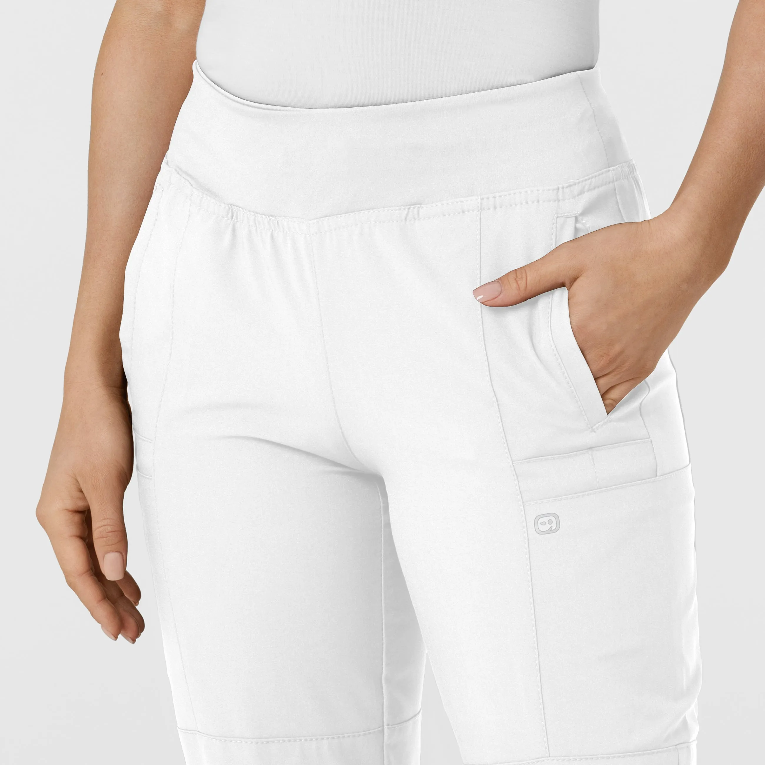 W123 Women's Comfort Waist Cargo Jogger Scrub Pant - White