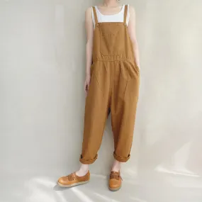 Women Leisure Cotton Jumpsuits Comfortable Dungarees Wide Leg Pants Casual Overalls With Pockets