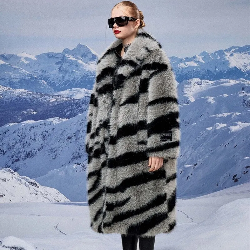 Women's fur coat new fashion zebra print imitation fox fur coat