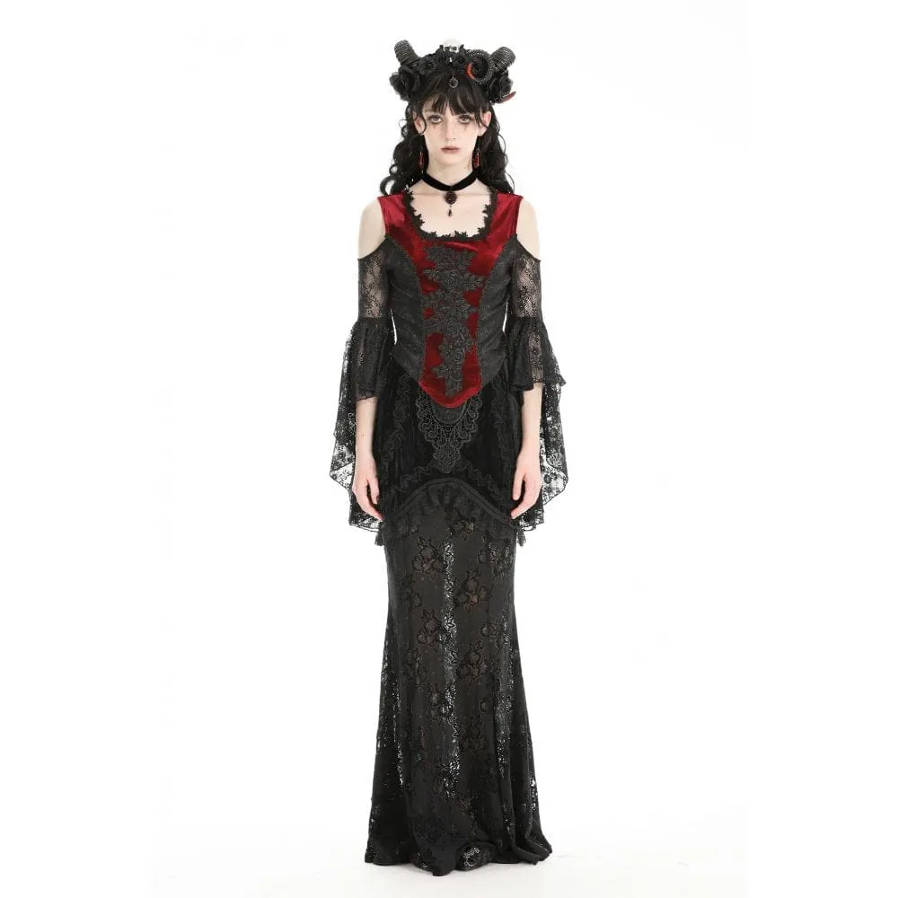 Women's Gothic Off-the-shoulder Contrast Color Lace Top